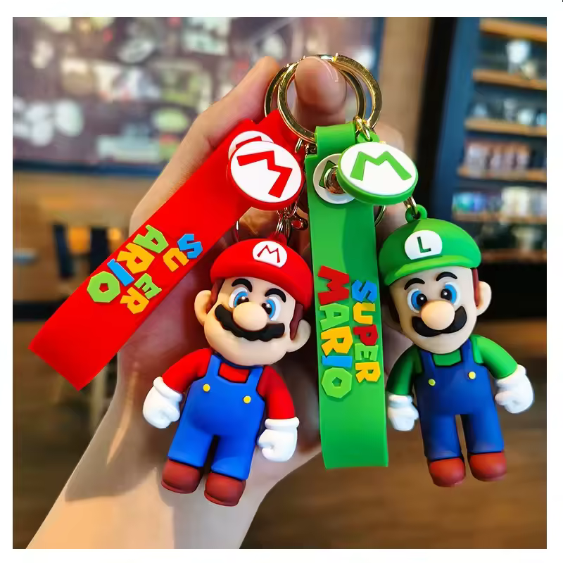 Cartoon 3D PVC Anime Super Marios Bros Keychains Mushroom Luigi Yoshi Ke... View 1