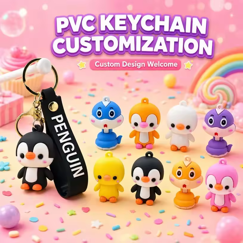 3D PVC Waterproof Letterpress Printed Animal Cartoon Keychains Charms View 1